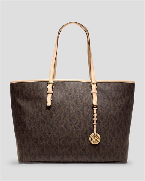 michael kors jet set medium multifunction pvc tote brown|michael kors carryall pale peanut.